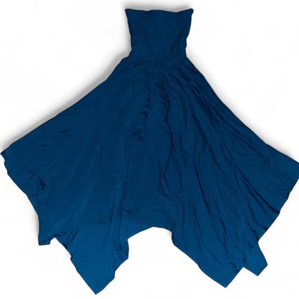 Elegant Blue Strapless Asymmetrical Cocktail Dress